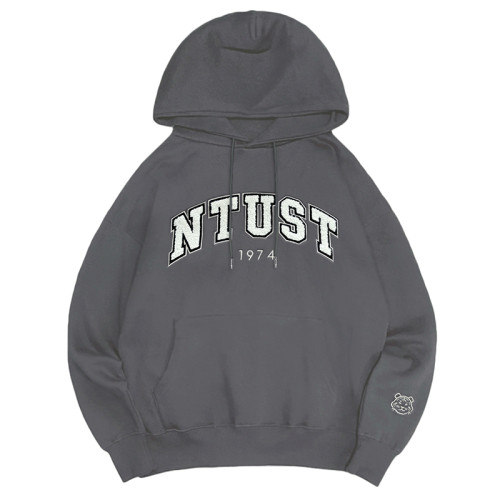 NTUST立體毛巾繡落肩帽T_摩卡灰
