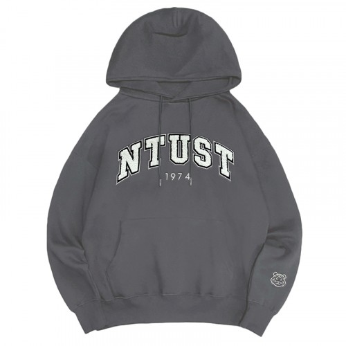NTUST立體毛巾繡落肩帽T_摩卡灰