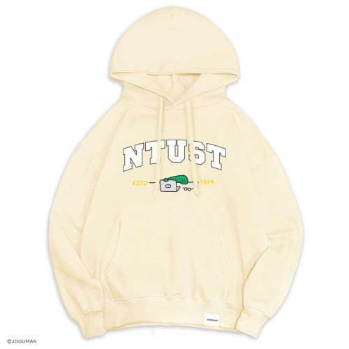 【預購至10/5，11/4陸續出貨】NTUST遇見JOGUMAN落肩帽T_奶油白